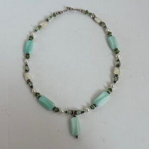 Elegant Green and White Beaded Necklace